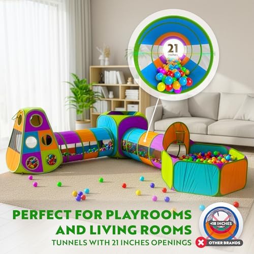 Playz 5pc Pop Up Play Tent and Crawl Through Tunnels for Kids w/Carry Bag - Image 4
