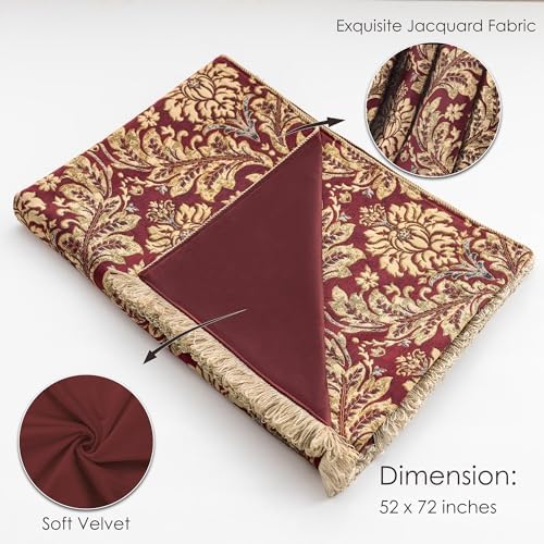 Loom and Mill Damask Floral Throw Blankets for Bed, Burgundy Red, 52" x72” - Image 5