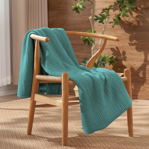 David's Home 100% Cotton Muslin Throw Blanket for College Dorm, 4-Layer Soft Breathable Lightweight Comfy Cozy Throw Guaze for Hot Sleepers, 3D Bubble Room Decor for Bed, Giftable, Teal, 50"x70" by DavidsHome