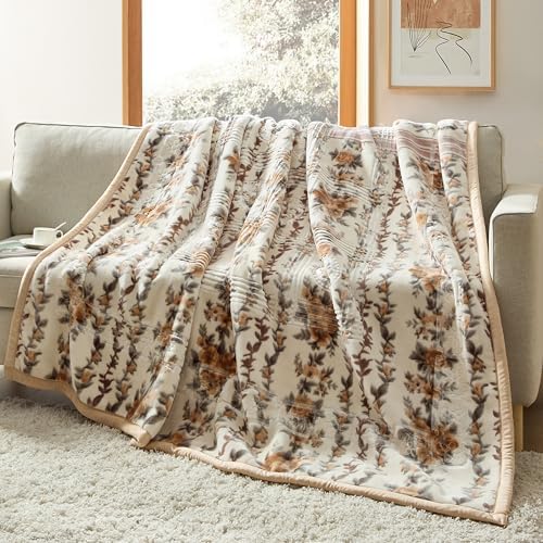 Nestl Korean Mink Blanket Queen Size - 9 Lbs Velvet Fleece Korean Blanket - 2 Ply Warm & Thick Winter Blanket - Wrinkle & Fade Resistant - 79 x 94 Inches (Beige) by Nestl