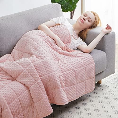 Huloo Sleep Weighted Blanket Queen 20lbs for Adult(60"×80",Pink) Breathable Soft Minky Weighted Throw Blanket for All Season,Heavy Blanket with Premium Glass Beads by HulooSleep