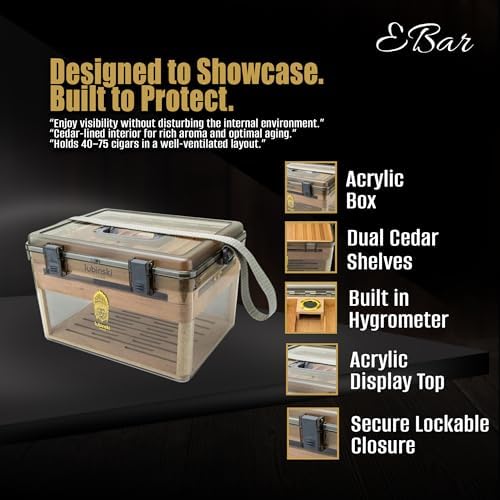 Your Elegant Bar Airview Large Cigar Humidor Box | Lockable Travel Friendly Desktop Humidor with Built-in Digital Hygrometer and Humidifier – Premium Cedar Interior Cigar Case Holds 50 cigars - Image 3