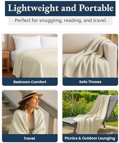 LANE LINEN 100% Cotton Blanket Twin, Textured Herringbone Weave - Image 6
