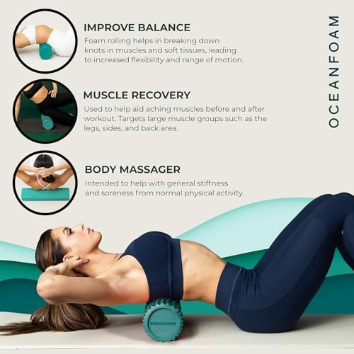 Oceanfoam Tidal Roller - Jade - Muscle Massage Foam Roller for Back Pain & Stretching - Firm and Ergonomic Wide Wave Textured - Yoga, Athletics, & Wellness - Full Size, 20" x 5" - Image 5
