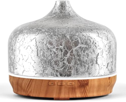 Porseme 500ml Glass Essential Oil Diffuser Aromatherapy Ultrasonic Cool Mist Humidifier 15-21 Running Hours Waterless Auto-Off Air Diffusers for Sleeping Yoga Working Spa(Silver Plated) by Porseme