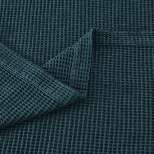 100% Cotton Blue Blanket King Size for Bed - Breathable and Soft, Waffle Weave for Summer Spring, 102x90 Inches (Peacock) - Image 4