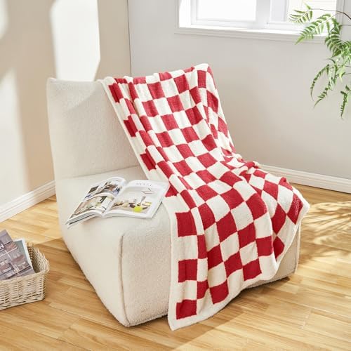 CozeCube Christmas Red Reversible Checkered Knit Throw Blanket 50"x60" - Image 4