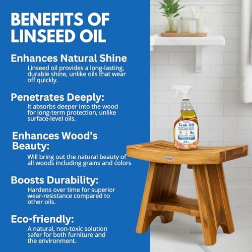 EcoDecors Serenity 18" Assembled Teak Shower Bench with Teak Oil & Cleaner - Image 6