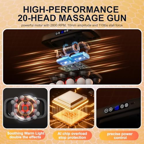 Mekanic 20-Head Massage Gun Deep Tissue with Soothing Warmth, 3 Modes & 30 Intensities, Quiet Multi-Head Back Massager for Pain Relief, Electric Percussion Muscle Massager for Body, Neck,and Legs - Image 5