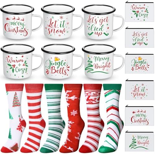18 Pcs Christmas Gifts Set Merry Xmas Makeup Bags Enamel Mugs Christmas Socks Bulk 2026 Gifts Santa Snowflake Party Favors for Adults Women Coworkers Teacher Xmas Winter Party Supplies Decor by Singhoow