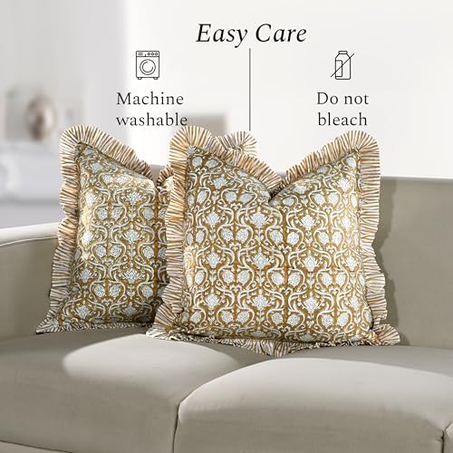 CPC Block Print Ruffle Throw Cover Mustard Regal 18"x18" Inch Pack of 2-100% Cotton Ruffle Couch Decorative Boho Pillows Case for Living Room, Bedroom, Sofa, Farmhouse Gift for Spring, Mother's Day - Image 6