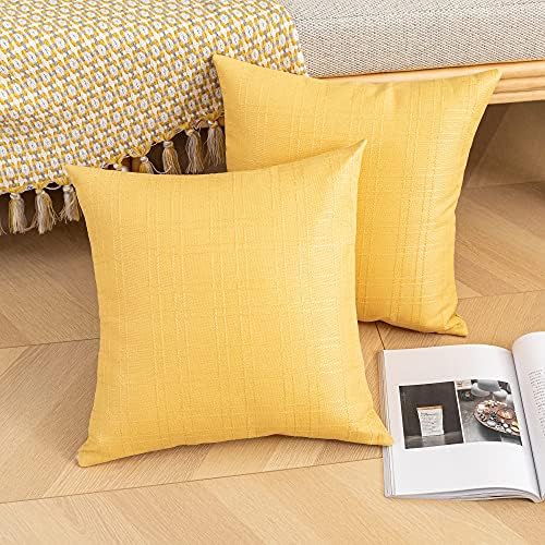 Kevin Textile Outdoor Waterproof 16”x16” Pillow Covers 2 Pack, Yellow - Image 4
