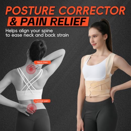 Posture Corrector for Women and Men Upgraded Back Brace, Adjustable Back Support for Upper and Lower Back Pain Relief, Shoulder Straightener for Hunchback, Thoracic, Scoliosis, Lumbar, Spine (Beige, S) - Image 4