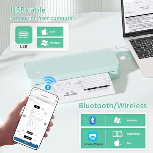 Gloryang Inkless Portable Printer for Travel, Wireless Thermal Printer Supports 8.5 x 11 Inch Thermal Paper, Bluetooth Machine Includes Carry Case and 3 Rolls of Paper Kit, Green - Image 3