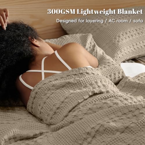 PHF Lightweight 100% Cotton Waffle Throw Blanket for Couch, Taupe - Image 2