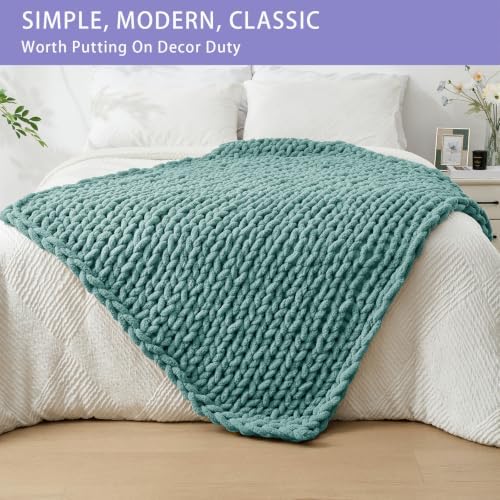 Bigacogo Chunky Knit Throw Blanket for Couch, 40x60 inches, Light Teal - Image 3