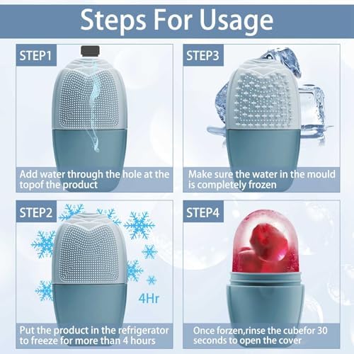 XHJRI Ice Face Roller Massager,Ice Cube Roller for Face, Eyes and Neck Naturally Conditioning and Skin Care,De-Puff Eye Bags,Reduce Migraine Pain,Reusable Massage Silicone Ice Mold (New Blue) - Image 5