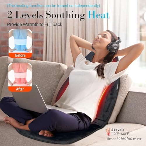 Back Massager with Heat, Massage Chair Pad with 5 Vibrating Modes, 2 Heat Levels Electric Massage Seat Cushion, Massage Pad for Back Pain Relief, Birthday Gifts for Men Husband Him Dad Mom Her - Image 3