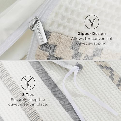 Bedsure Waffle Weave Duvet Cover King - 100% Cotton Boho Duvet Cover with 2 Pillowcases - Cream White PureWoven Textured Comforter Cover with Zipper Closure (King, 104"x90") - Image 6