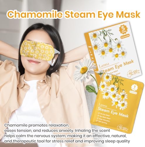 LANNA Heated Steam Eye Mask, Disposable 120 Minutes, Chamomile Scent 5 Pcs - Image 3