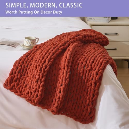 Bigacogo Chunky Knit Throw Blanket for Couch, 40x40 inches, Rust Red - Image 3