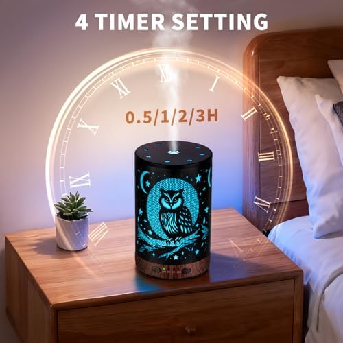 Essential Oil Diffuser 120ML Metal Aromatherapy Diffuser with Timer, Cool Mist Humidifier with Auto Shut-Off & 7 Color Lights for Home Office Spa (Owl) - Image 3