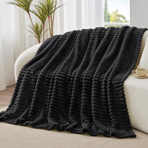 BEDELITE Ribbed Black Throw Blanket for Couch, 50"x60" - Image 2