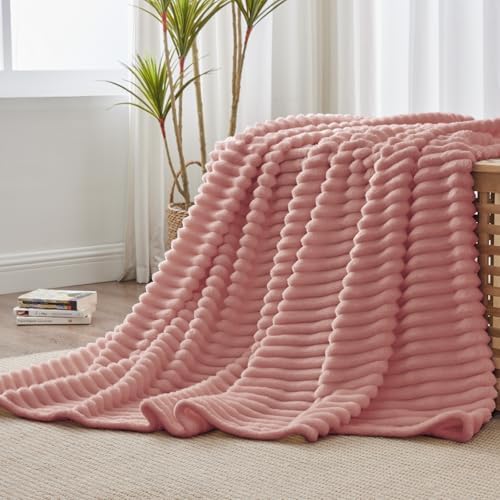 BEDELITE Ribbed Fleece Throw Blanket for Couch, Dusty Pink, 50"x60" - Image 6