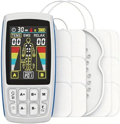 TENS Unit EMS Muscle Stimulator, 3-in-1 Dual Channel Electronic Pulse TENS Machine with Clear LCD Screen, 28 Modes Rechargeable Pain Relief Machine for Back, Sciatica, Neck, Knee & Muscle Soreness by BHKTENS