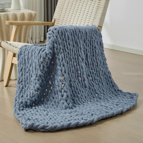 Bigacogo Chunky Knit Throw Blanket for Couch, 40x40 inches, Cold Sea Blue by Bigacogo