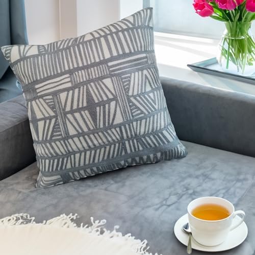 Decorative Throw Pillowcase Boho Tribal Pattern 1 pc Silver Grey and White Geometric Bolero 18x18 inch Accent Pillow Cushion Cover Modern Boho Embroidery Cotton Canvas - Image 3