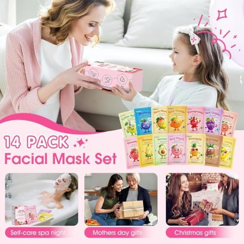 14 Pack Fruit Face Masks Skincare for Kids, Sheet Hydrating Facial Mask - Image 6
