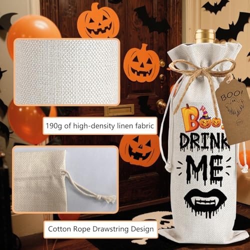 1Pcs Drink Me Gifts Wine Bag, Happy Halloween Wine Bag Halloween Party Decorations with 1Pcs Kraft Blessing Cards and natural jute rope - Image 3