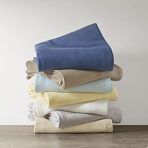Madison Park Freshspun Basketweave Luxury Cotton Blanket Yellow 66x90" Twin Size Basketweave Premium Soft Cozy 100% Cotton For Bed, Couch or Sofa - Image 3