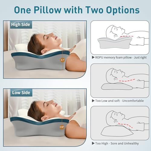 Cervical Pillow for Neck Pain Relief - Ergonomic Neck Pillow, White & Blue - Image 6