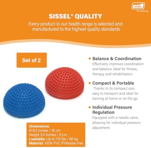 SISSEL Spiky Dome Set of 2 | Balance & Coordination Training Device | 100% Phthalate-Free PVC | Colors: Blue & Red | Foot Massage & Fitness | Supports up to 176 lbs | Ideal for Home Gym & Therapy - Image 4