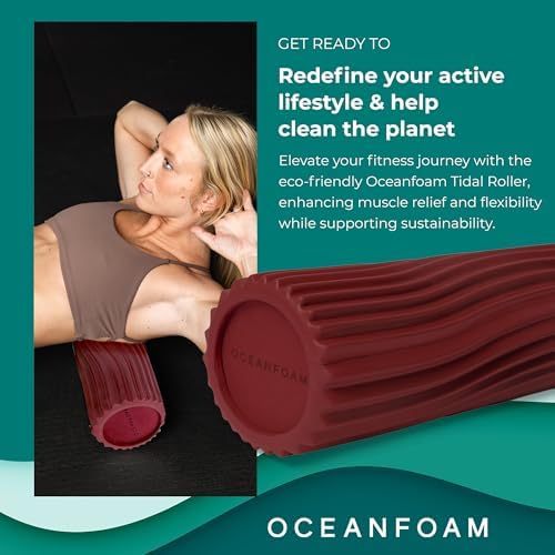 Oceanfoam Tidal Roller - Maroon - Muscle Massage Foam Roller for Back Pain & Stretching - Firm and Ergonomic Wide Wave Textured - Yoga, Athletics, & Wellness - Full Size, 20" x 5" - Image 3