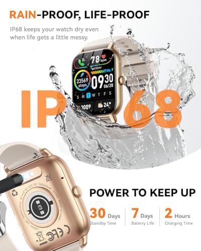 Smart Watches for Men Women, Fitness Tracker with Activity Counter/Sleep Monitor, IP68 Waterproof Smart Watch for Android iPhone iOS Compatible (Champagne Gold, 1.83) - Image 6