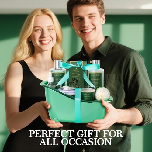 Home Spa Gift Basket - Eucalyptus- Spa Bath Kit 9pc Bath & Body Set For Men & Women, Contains Shower Gel, Shampoo, Scents Lotion, Body Oil, Bath Salt, flowers Bath Bomb, Spa Basket - Image 2