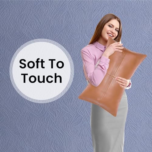 LL LEATHER LOVERS 100% Lambskin Leather Pillow Cover - Sofa Cushion Case - Decorative Throw Covers for Living Room & Bedroom, Camel Antique Plane Pack of 2-10X18 Inch - Image 4