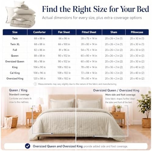 CozyLux Oversized King Comforter Set 120x98 in, 7-Piece Oatmeal Seersucker - Image 6