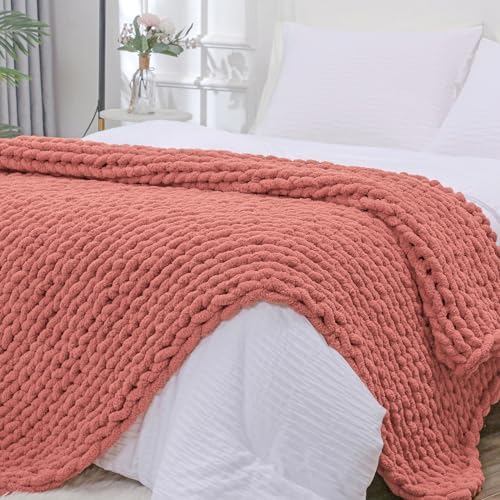 Bigacogo Chunky Knit Throw Blanket for Couch, 51x63 inches, Antique Red by Bigacogo