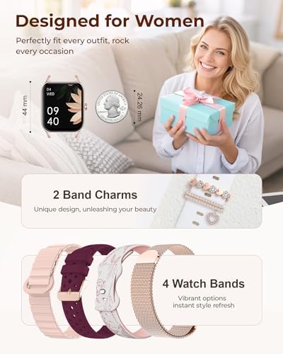 Iaret Smart Watch for Women, 4 Bands 1.85" DIY Dial Smartwatch with Bluetooth Call, Fitness Tracker with 100 Sports Modes Heart Rate Sleep Monitor Pedometer Compatible with iPhone & Android - Image 2