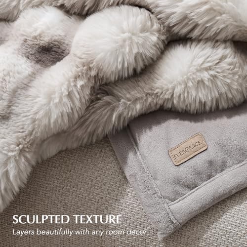EverGrace Faux Rabbit Fur Bubble Throw Blanket, 60"x80", Light Grey - Image 5