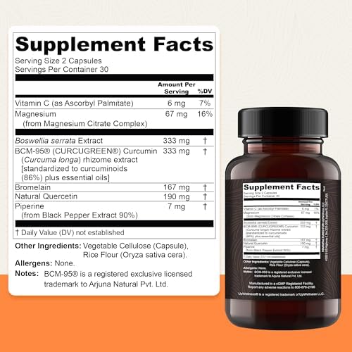 UpWellness Golden Revive + Joint Support Supplement Featuring Turmeric with Black Pepper, Quercetin, and Magnesium- Turmeric Boswellia Supplement - 6 Active Ingredients - 60 Capsules, 5 Pack - Image 2