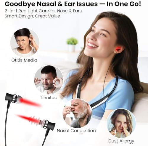 Red Light Therapy for Nose & Ears, 2-in-1 Infrared Nasal Therapy Device, Red Light Therapy for Ear Relief, Portable Light-weight Soothing Device with Neck-Hanging Design, Auto Timer, Rechargeable - Image 2
