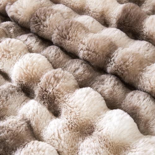 60x80 Inches Ultra-Soft Fuzzy Faux Fur Plush Twin Size Blanket - Thick, Warm Sherpa for Couch, Sofa, Bedroom, Camping - Decorative Blanket for Cozy Warmth, Bubble Brown Tie Dye - Image 5