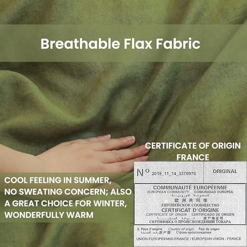 Simple&Opulence 100% French Flax Linen Duvet Cover Set with Embroidery Washed - 3 Pieces (1 Duvet Cover with 2 Pillow Shams) with Button Closure Soft Breathable Farmhouse - Olive, King Size - Image 3