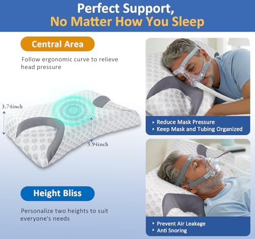HSA/FSA CPAP Pillow for Side Sleeper, Sleep Apnea Pillow for Sleeping, CPAP Nasal Pillows Suit for All CPAP Masks User, Cervical Memory Foam Neck Support Pillow Relief Neck Pain for Side Back Sleepers - Image 3