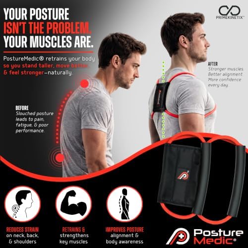 PRIMEKINETIX PostureMedic Dynamic Posture Corrector - Active Resistance Training System for Upper Back Strengthening & Shoulder Alignment - Stretches Chest, Strengthens Back - Doctor Recommended - Size S (Red) - Image 2
